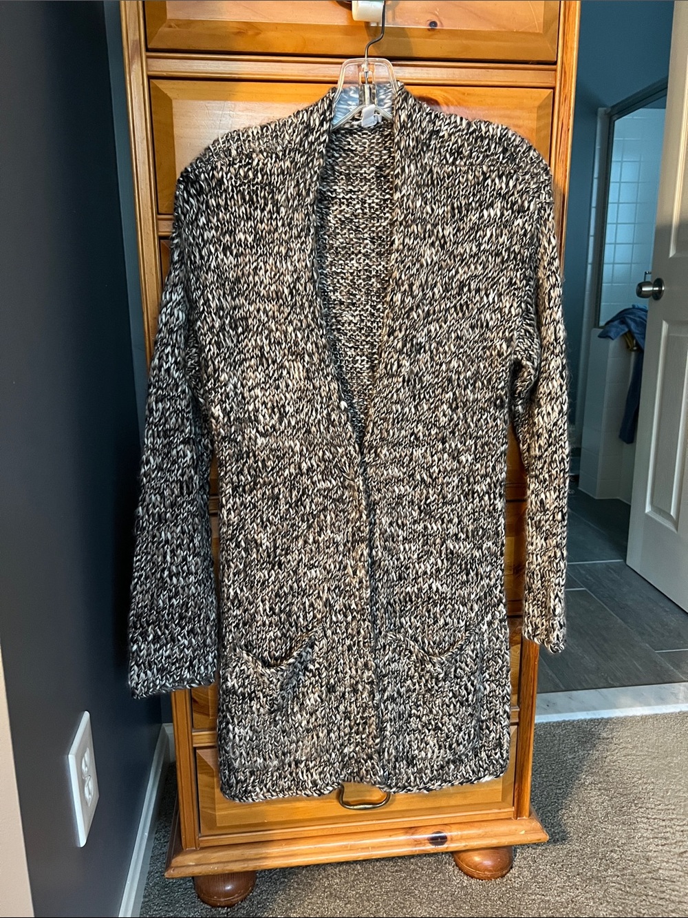 J. Jill Black & White Marled Open-Front Cardigan